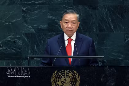 El viaje del secretario general del Partido Comunista y presidente de Vietnam, To Lam, interviene ante la Asamblea General de la ONU. Foto: VNA