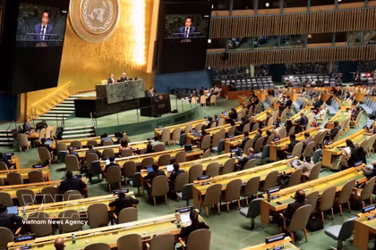 El ministro consejero Nguyen Hai Luu, subjefe de la Misión Permanente de Vietnam ante la ONU, habla en el evento. Foto: VNA