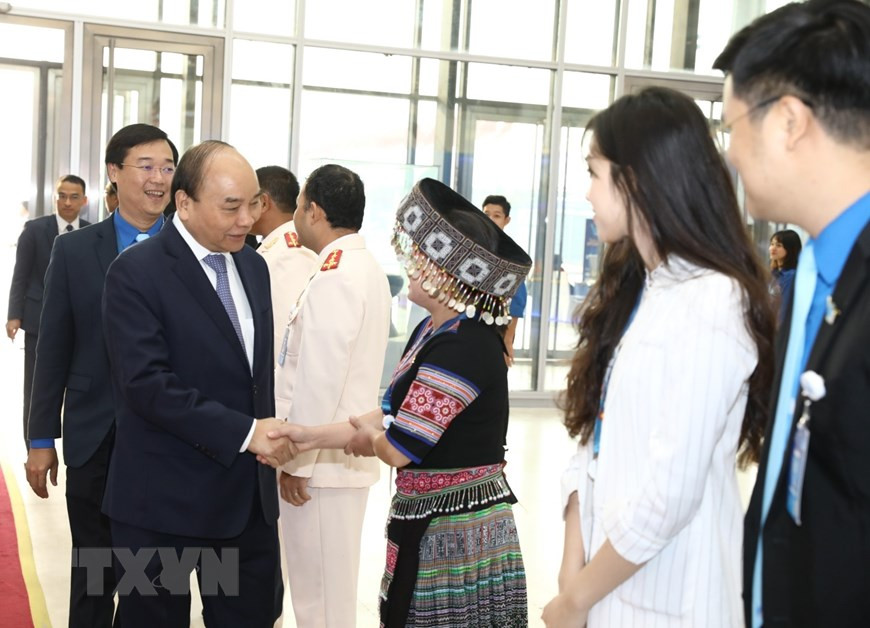El primer ministro de Vietnam, Nguyen Xuan Phuc, participa en el VIII Congreso Nacional de la Unión Juvenil de este país, del mandato 2019-2024 (Fuente: VNA)