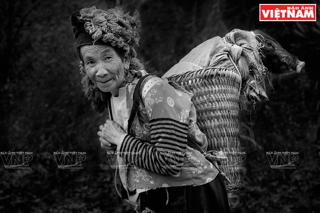 Una anciana en camino hacia el mercado