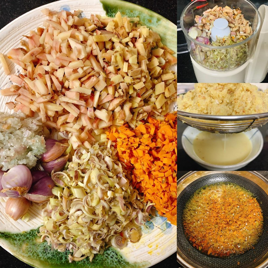 El Cha Ca suele elaborarse a base de pescado Lang (Hemibagrus guttatus), el cual tiene la piel suave y pocas espinas, con carne dulce, sabrosa y aromática. El secreto para preparar el delicioso platillo es la etapa de marinado. Tras limpiar y cortar el pescado en trozos, se adoba con cúrcuma, ajo, cebolla, galanga, sal, azúcar, salsa de pescado y salsa de camarones. Luego se asa con carbón de leña. Las porciones asadas se fríen a fuego lento en una sartén con eneldo y cebollino para después servirse con fideos de arroz, una típica salsa compuesta de salsa de camarones, zumo de limón y un poco de azúcar, y diversas hierbas aromáticas como culantro, cilantro y menta. (Foto: Vietnam +) 