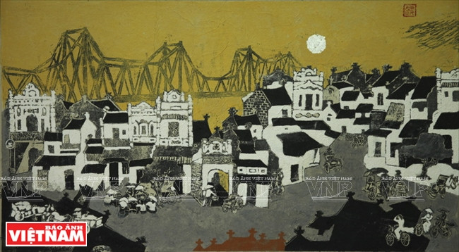 La obra 'Mi Hanoi' retrata una capital milenaria con antiguas casas, el puente histórico Long Bien y la vida de un tiempo que ya no existe.