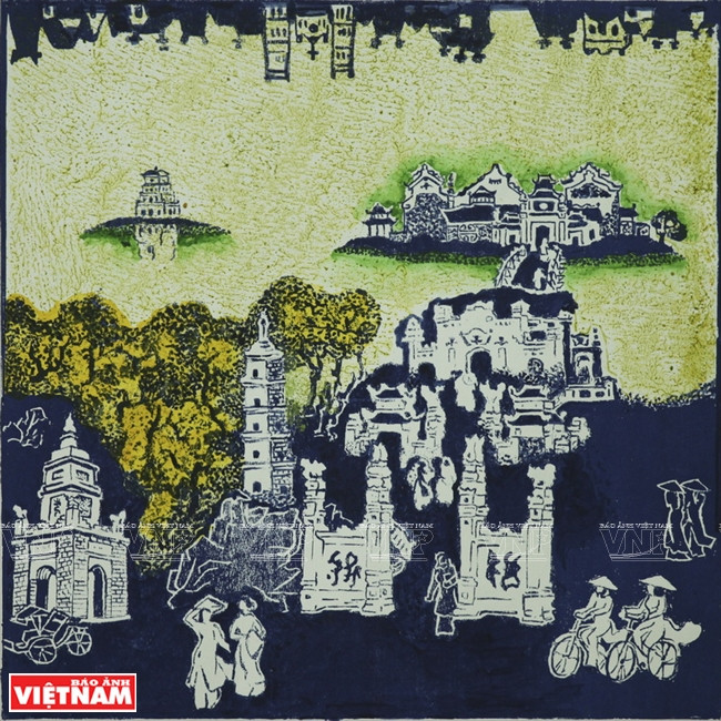 'Amo a Hanoi', con el lago Hoan Kiem, el templo Ngoc Son, la torre de la tortuga, y los 'Ao Dai' (túnicas tradicionales) de las muchachas hanoyenses.