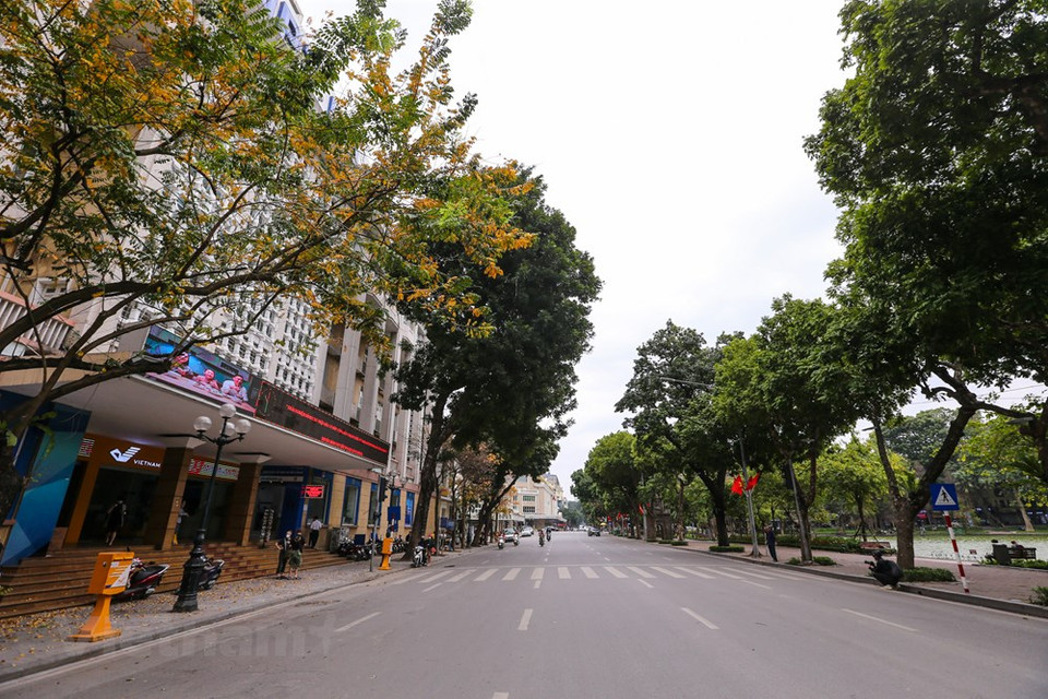 Las calles como Dinh Tien Hoang, Cau Giay y Chua Boc están vacías en el mediodía (Foto: Vietnam+)