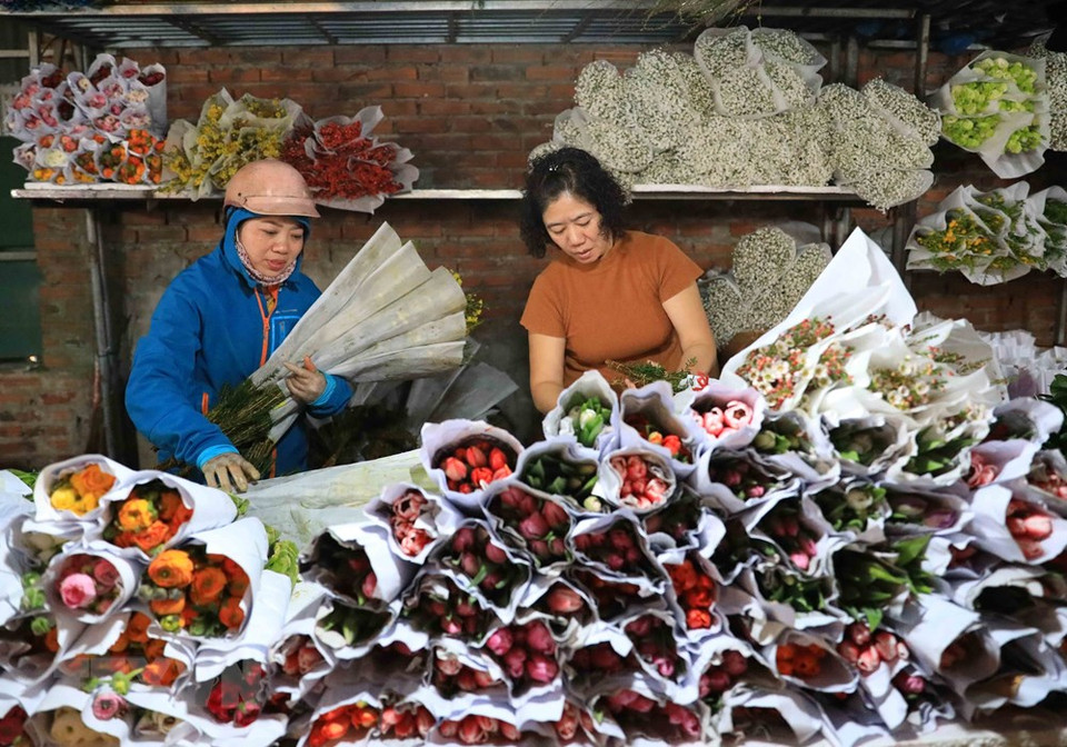 Noche en el mercado de flores Quang Ba en vísperas del Nuevo Año Lunar (Foto: VNA)