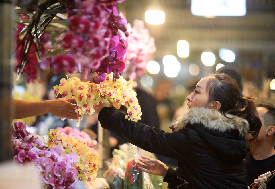 Noche en el mercado de flores Quang Ba en vísperas del Nuevo Año Lunar (Foto: VNA)