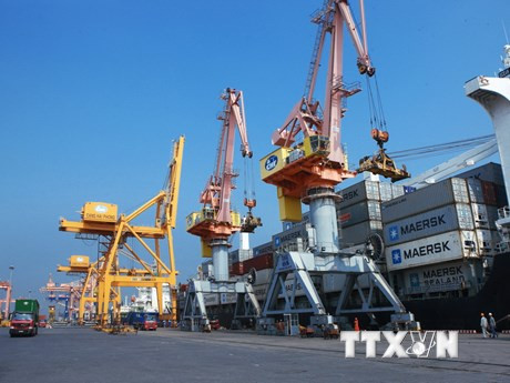 La economía continúa creciendo. El barco de contenedor llega al puerto Tan Vu (Fuente: VNA)