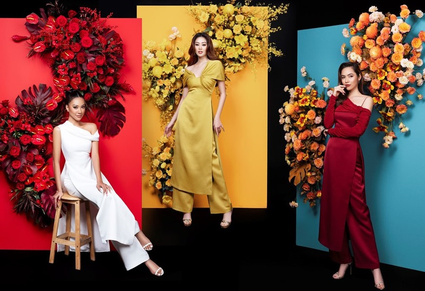 La Miss Universo Vietnam, Khanh Van, y las finalistas Hoang My y Kim Duyen toman una serie de fotos en los primeros días de la primavera (Fuente: Vietnam+)