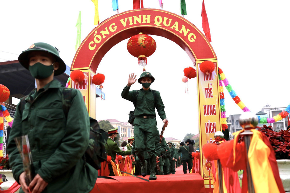 Los reclutas en el distrito de Ba Vi, Hanoi (Foto: VNA)