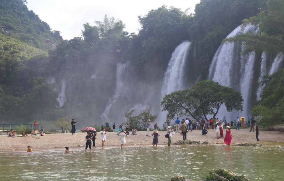 Cada año, la cascada de Ban Gioc atrae a muchos turistas, quienes llegan al lugar para visitar y experimentar la corriente de agua más hermosa de Vietnam. (Fuente: VNA)