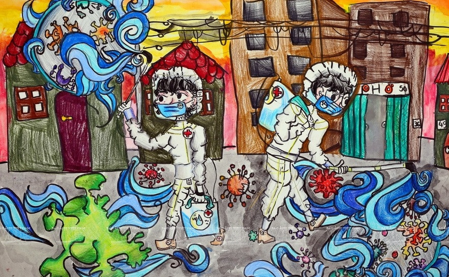 La obra "Destruye el virus". (Fuente: VNA)