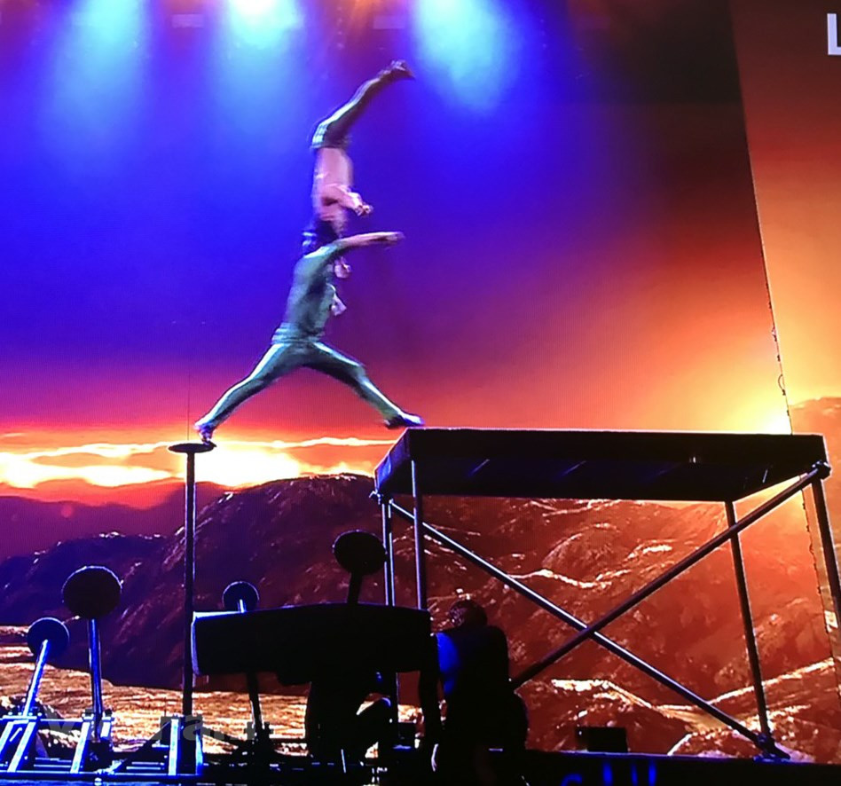 Uno de los dos recorrió todo el trayecto mientras sostenía con la cabeza al otro, que permanecía en posición invertida (Fuente: VNA)