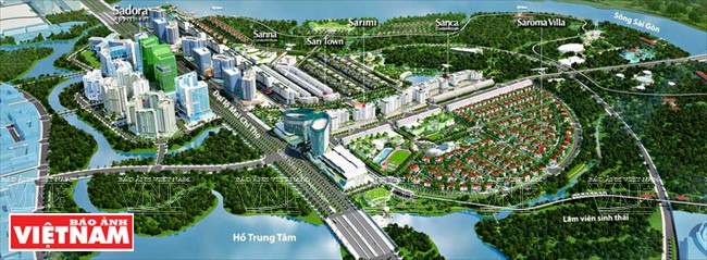 Perspectiva espacial de la planificación territorial de la nueva zona urbana de Thu Thiem en el distrito 2, Ciudad Ho Chi Minh.