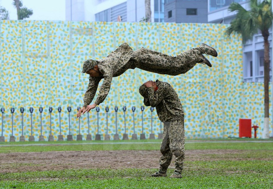 Soldados del Arma de Misión Especial del Ejército Popular de Vietnam demuestran distintas técnicas del combate (Fuente: VNA)