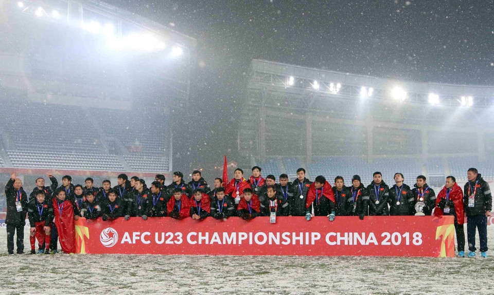 La selección vietnamita sub-23 de fútbol ganó por primera vez el segundo lugar del Campeonato Asiático en 2018 en el estadio chino Changzhou (Fuente:VNA)