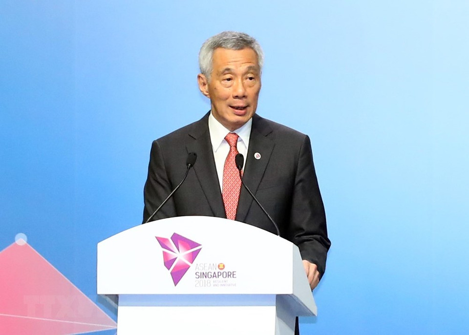 El primer ministro de Singapur, Lee Hsien Loong, habla en el acto (Fuente: VNA)