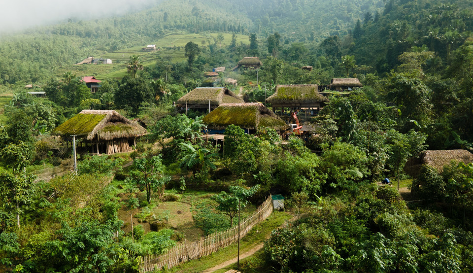 El clima fresco durante todo el año crea condiciones favorables para que las plantas crezcan y prosperen, especialmente el musgo verde en los techos húmedos de hojas de palma de las casas sobre pilotes.