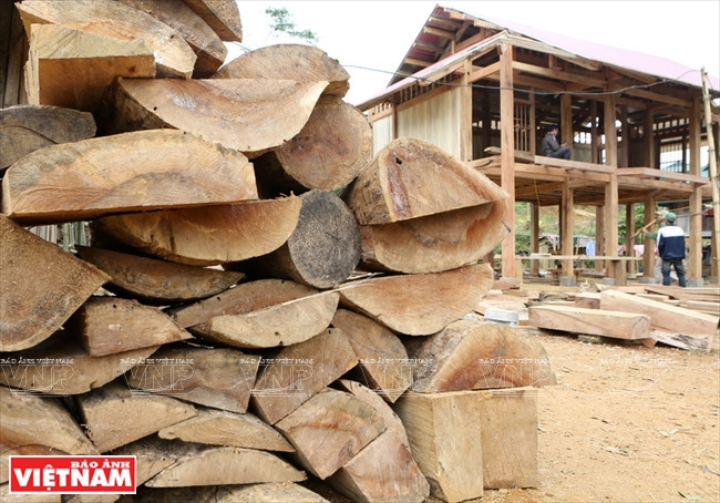 Una vez florecidos los melocotoneros y ciruelos, llega la temporada de edificar casas de los Thai en Moc Chau (Fuente: VNA)