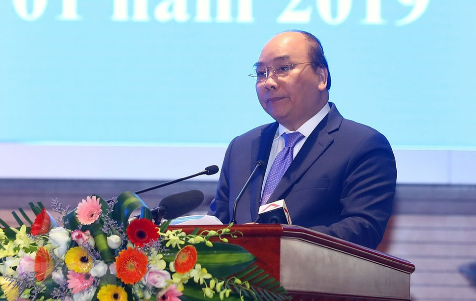El primer ministro de Vietnam, Nguyen Xuan Phuc, interviene en el acto (Fuente: VNA)