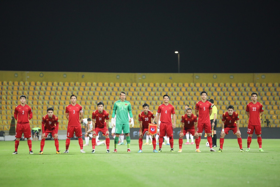 El equipo vietnamita antes del partido. (Foto: Hoang Linh, reportero de VNA en los Emiratos Árabes Unidos)