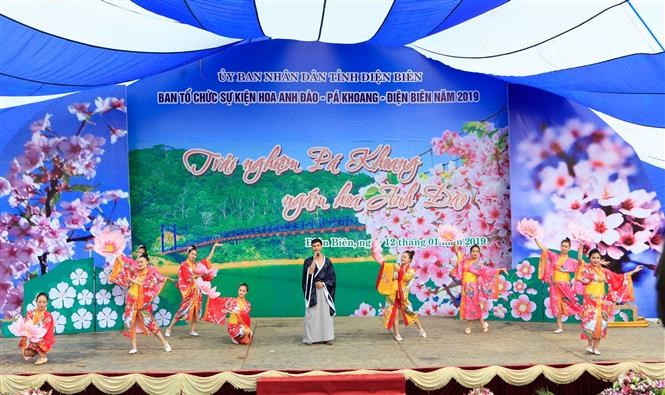 Actuaciones artísticas vietnamitas y japonesas en el Festival de flor de cerezo (Fuente: VNA)