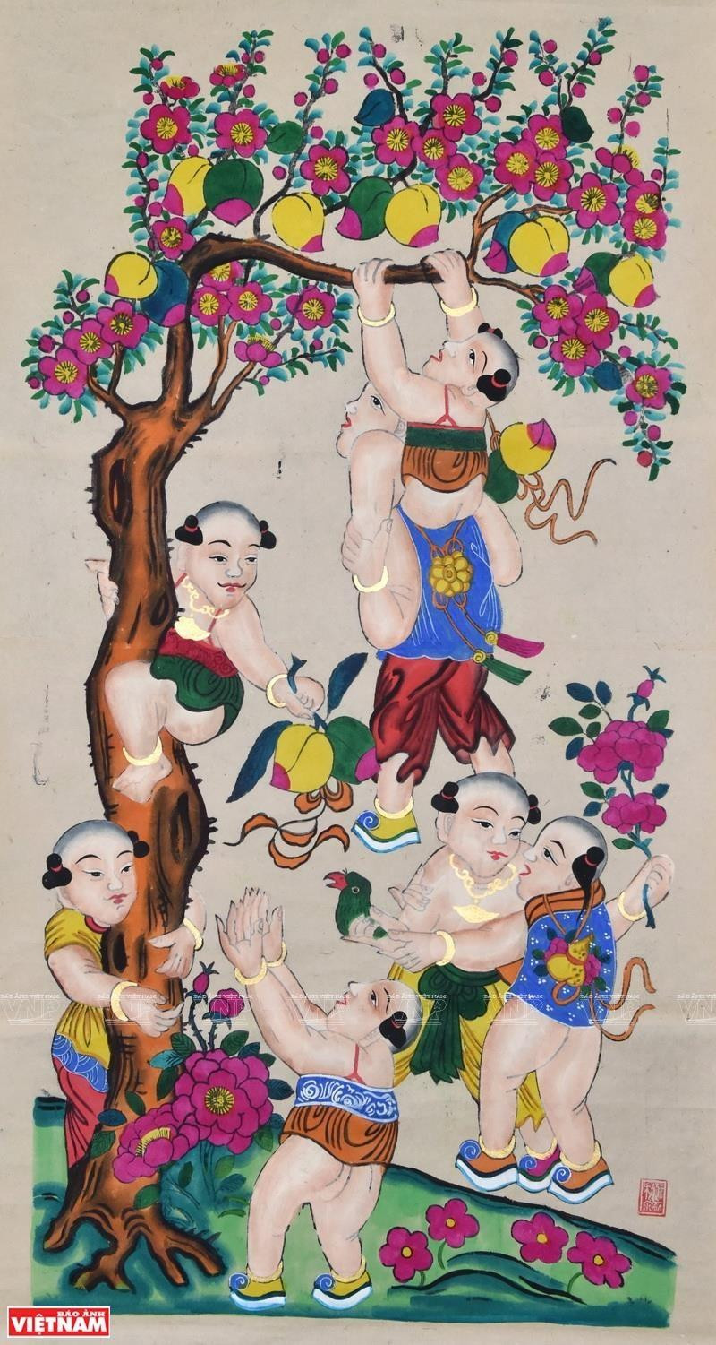 Las pinturas de Hang Trong están fuertemente influenciadas por los pensamientos regionales, la cultura y las religiones del budismo, el taoísmo y el confucianismo (Foto: VNA)