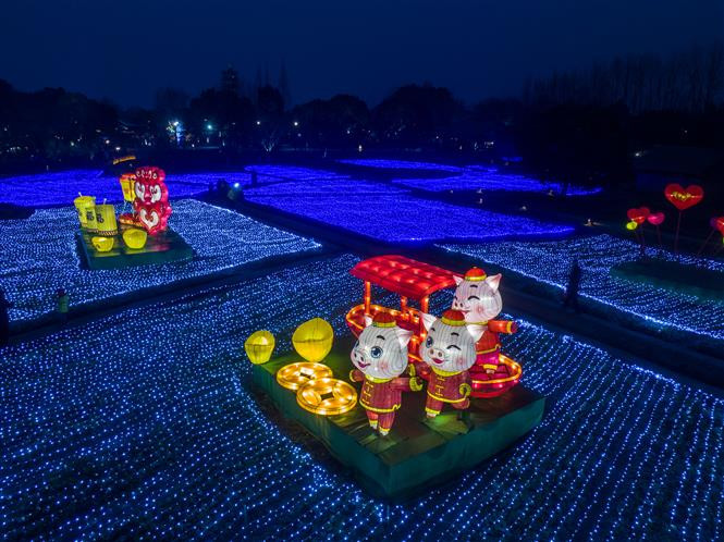Imágenes de los cerdos, símbolos del Año Lunar 2019, en Hong Kong, China. (Fuente: Xinhua/VNA)