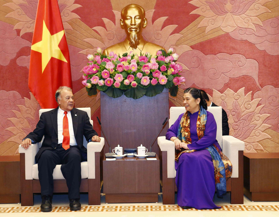 La vicepresidenta de la Asamblea Nacional, Tong Thi Phong, recibió el 27 de agosto de 2019 al Coordinador nacional del Partido del Trabajo de México, Alberto Anaya Gutiérrez, durante su visita oficial a Vietnam. (Fuente: VNA)