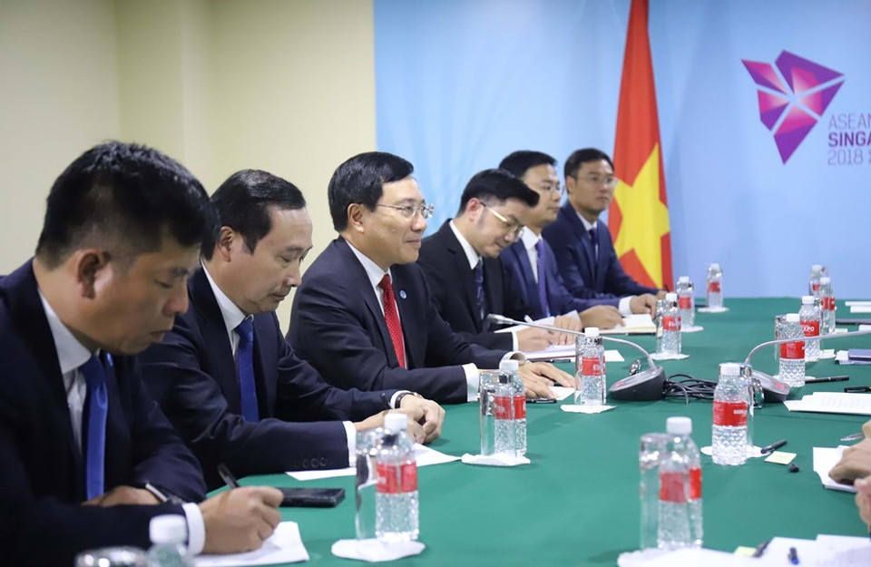 La delegación vietnamita en la reunión con el Consejero de Estado y Ministro de Asuntos Exteriores de China, Wang Yi (Fuente: VNA)