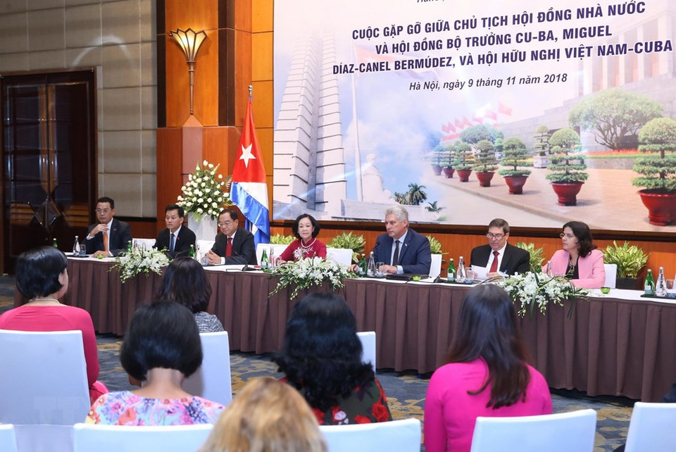 El presidente cubano, Miguel Díaz- Canel, en el encuentro (Fuente: VNA)