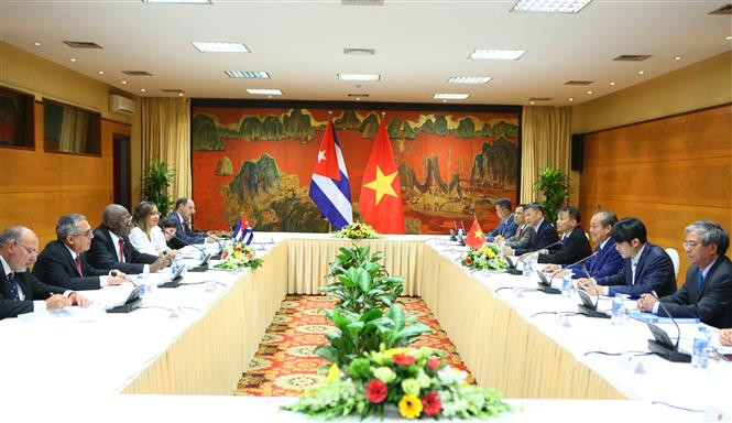  El viceprimer ministro vietnamita Truong Hoa Binh se reúne con el primer vicepresidente de los Consejos de Estado y de Ministros de Cuba, Salvador Valdés Mesa (Fuente: VNA)