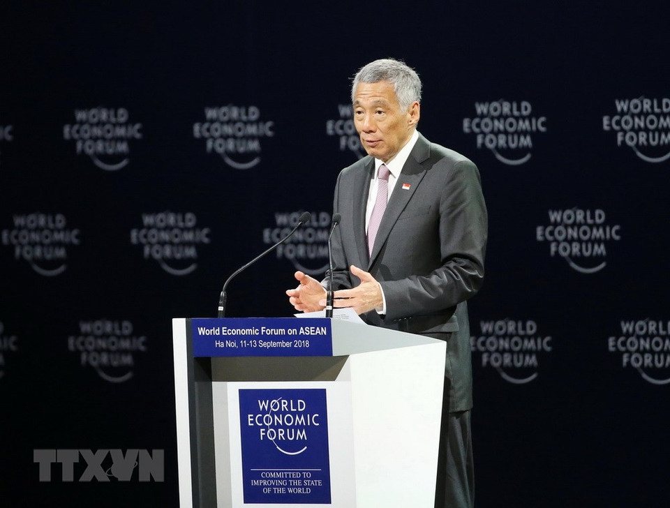El primer ministro singapurense, Lee Hsien Loong, interviene en el evento (Fuente: VNA)