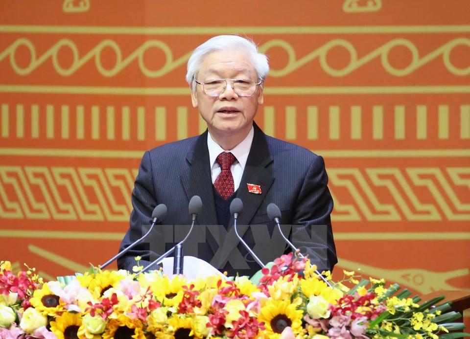 El secretario general, Nguyen Phu Trong, divulga el discurso de clausura (Fuente: VNA)