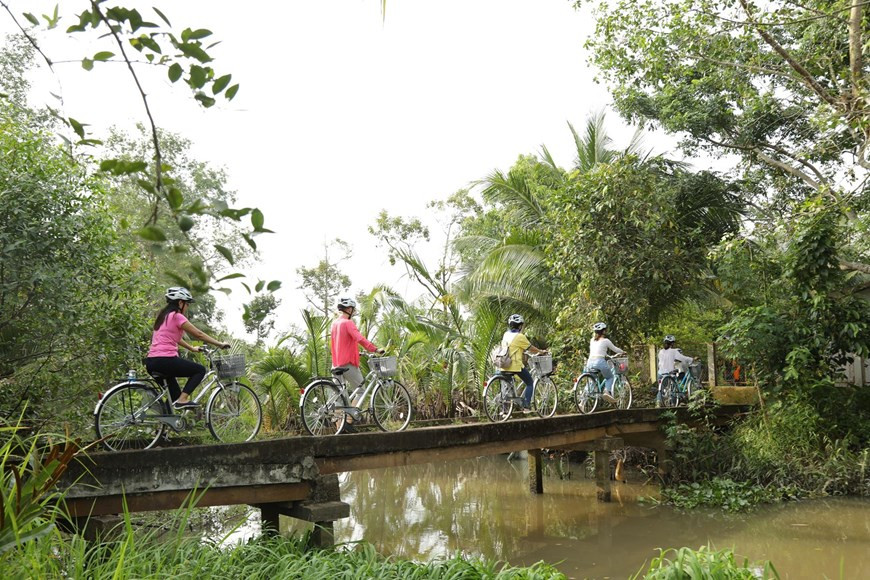 En Ba Lang, se pueden encontrar en cualquier lugar pequeños puentes intercalados entre los islotes cubiertos del verde de las huertas. (Fuente: Vietnam+)