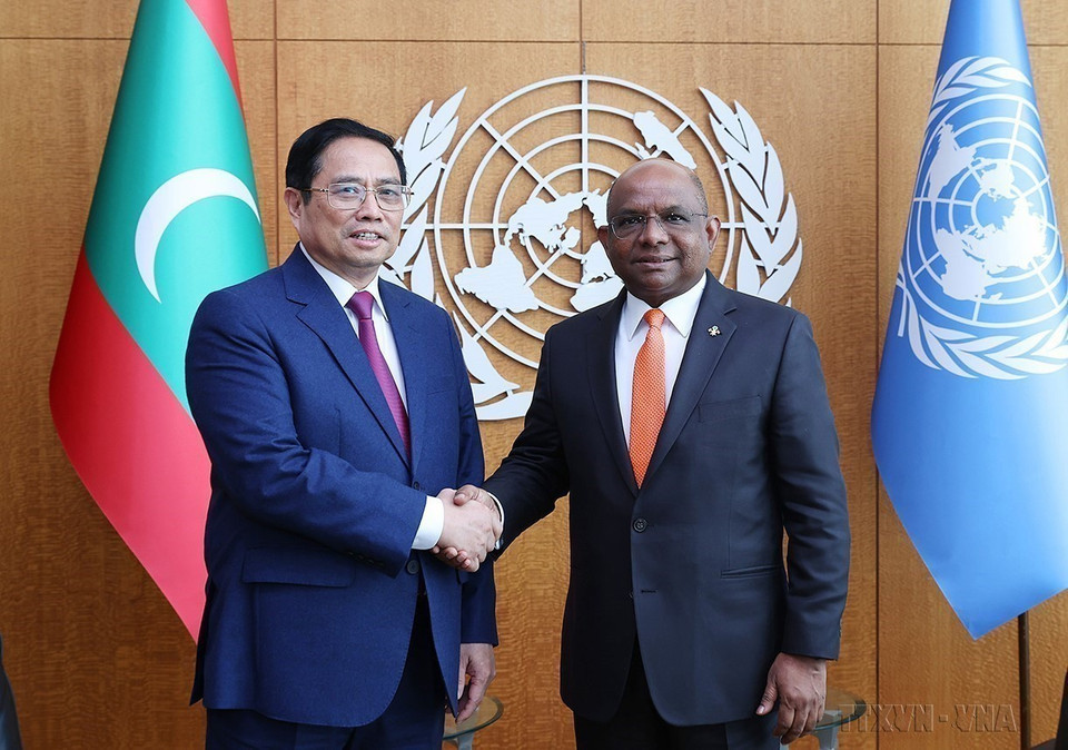 El primer ministro Pham Minh Chinh se reunió con el presidente de la Asamblea General de las Naciones Unidas, Abdulla Shahid, en Nueva York, el 16 de mayo de 2022. Foto: VNA