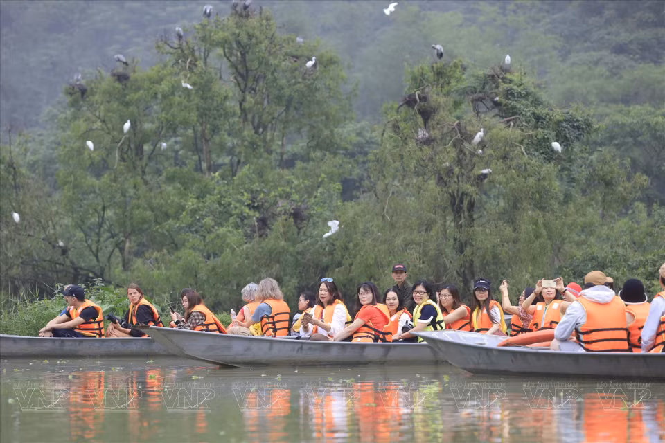 Los turistas visitan la zona turística de Thung Nham. (Foto:VNA)
