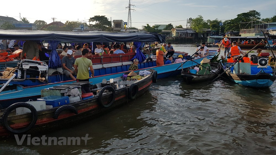 El mercado de Cai Rang se localiza en la intersección entre la vía fluvial del río Can Tho y el canal Xang Xa No, por lo que resulta conveniente para el comercio con las provincias cercanas y la región del Delta del río Mekong. De acuerdo con los relatos históricos, el mercado flotante Cai Rang se estableció a principios del siglo XX. En los años 90, este destino fue trasladado a un kilómetro de su ubicación original en el puente de Cai Rang. Y se sitúa actualmente en el estuario del río Can Tho, a unos 600 metros del puente homónimo. Este mercado flotante fue destacado en 2016 por el Ministerio de Cultura, Deportes y Turismo de Vietnam como Patrimonio Cultural Intangible Nacional. (Foto: Vietnam+)