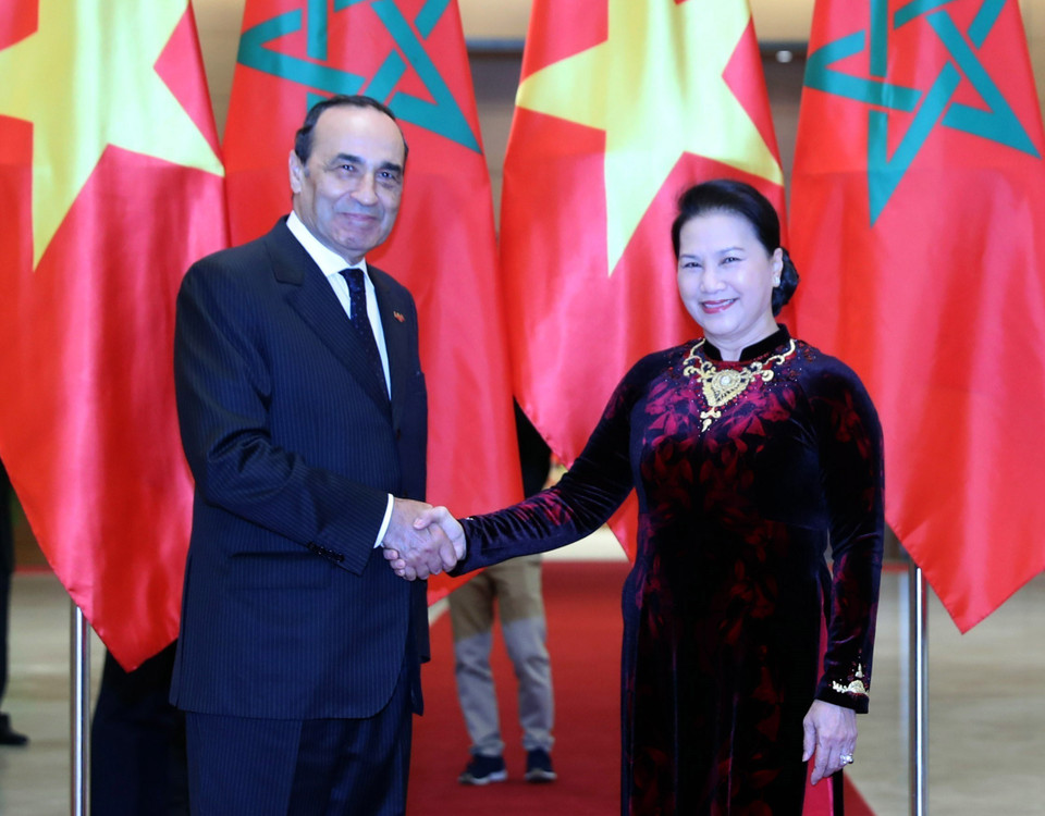 El presidente de la Cámara de Representantes de Marruecos, Habib El Malki, y la presidenta de la Asamblea Nacional de Vietnam, Nguyen Thi Kim Ngan (Fuente: VNA)