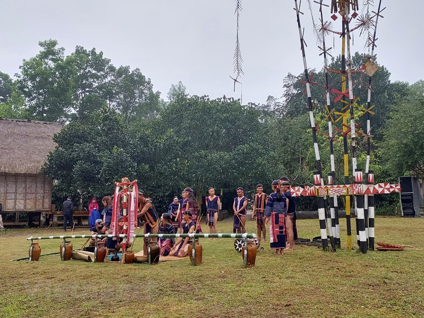 Como parte de la ceremonia, el casamentero convoca a todos los parientes y familias de la pareja a sacar el vino, mientras toma la carne colgada y se la entrega a todo el mundo como regalo de boda. Después del ritual, el anciano del pueblo invita a beber el vino “Can”, comenzando por el mayor de las familias, seguido por las mujeres y los miembros de las familias. Los amigos participantes de la boda también están invitados a beber vino para celebrar con la pareja. Al final de la ceremonia, se organiza un programa cultural especial con los cantos y bailes folklóricos del pueblo de Ba Na. (Fuente: Vietnam+)