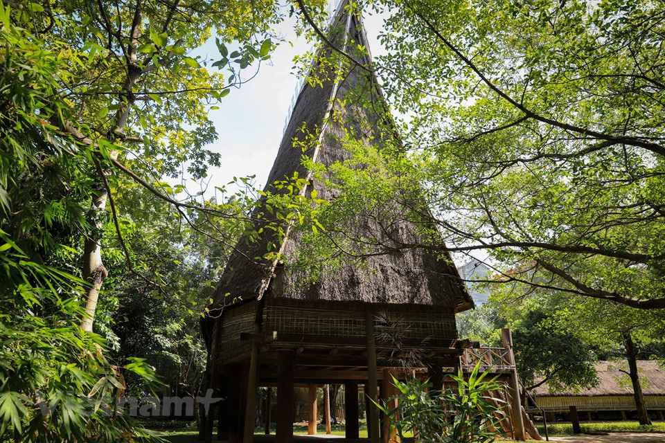 Una de las obras arquitectónicas peculiares que más admiración causa a los visitantes al Museo es la producción de una casa comunal (Nhà Rông, en vietnamita) de la minoría étnica Bana. La representación se levantó basándose en un modelo de la primera mitad del siglo XX, idéntico al de la aldea de Kon Rbang. Según los aldeanos, la casa comunal es el alma de la aldea, por lo que se considera que una sin ella es “aldea de mujeres”, al referirse a algo incompleto. El lugar sirve también de reunión para discutir entre los habitantes y donde el Consejo de Patriarcas toma decisión sobre los asuntos cotidianos de la aldea, y para organizar las fiestas, ceremonias religiosas, recibimiento a visitantes y también dormitorio para los jóvenes solteros. (Foto: Vietnam+)