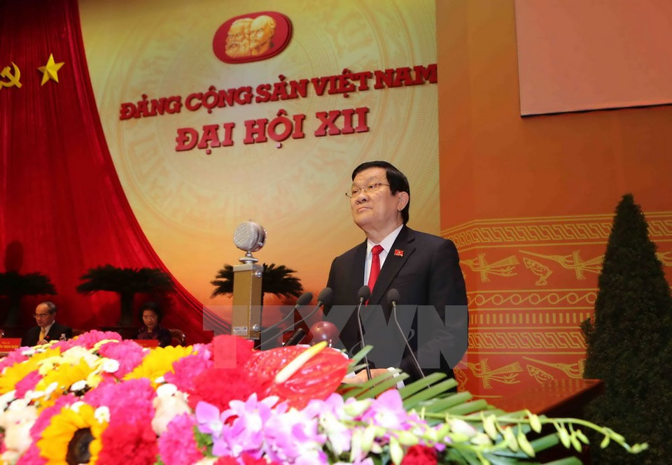 Truong Tan Sang, miembro del Buró Político y presidente de Vietnam, divulga el discurso inaugural (Fuente: VNA)