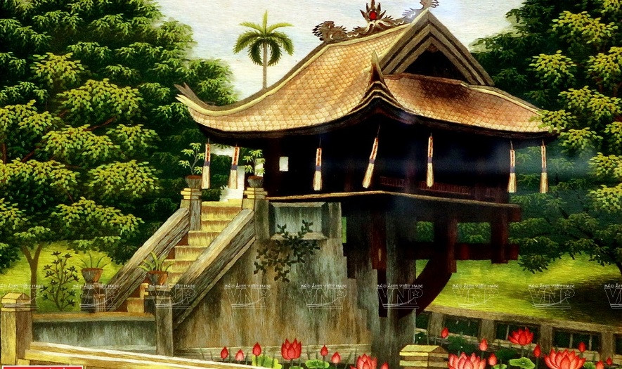 Pintura de bordado de artísta de la aldea de Quat Dong. (Foto: VNA)