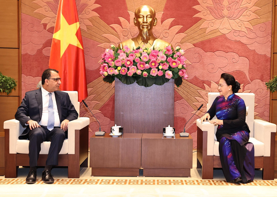 La presidenta de la Asamblea Nacional, Nguyen Thi Kim Ngan, recibió al embajador de Chile en Vietnam, Jaime Chomali Garib, el 11 de diciembre de 2020. (Fuente: VNA)