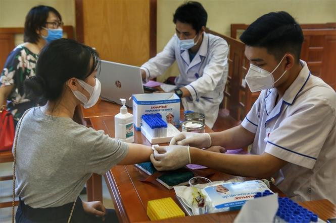 Médicos realizan análisis de sangre rápidos a los donantes. (Fuente: VNA)