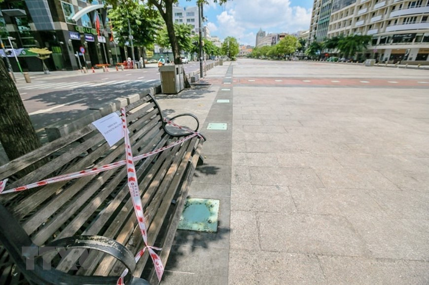 La calle peatonal Nguyen Hue, en el distrito 1, suspendió sus actividades para evitar la pandemia del COVID-19. (Fuente: VNA)