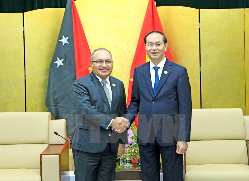 El presidente vietnamita, Tran Dai Quang, y su homólogo de Papúa Nueva Guinea, Peter O'Neill (Fuente: VNA)