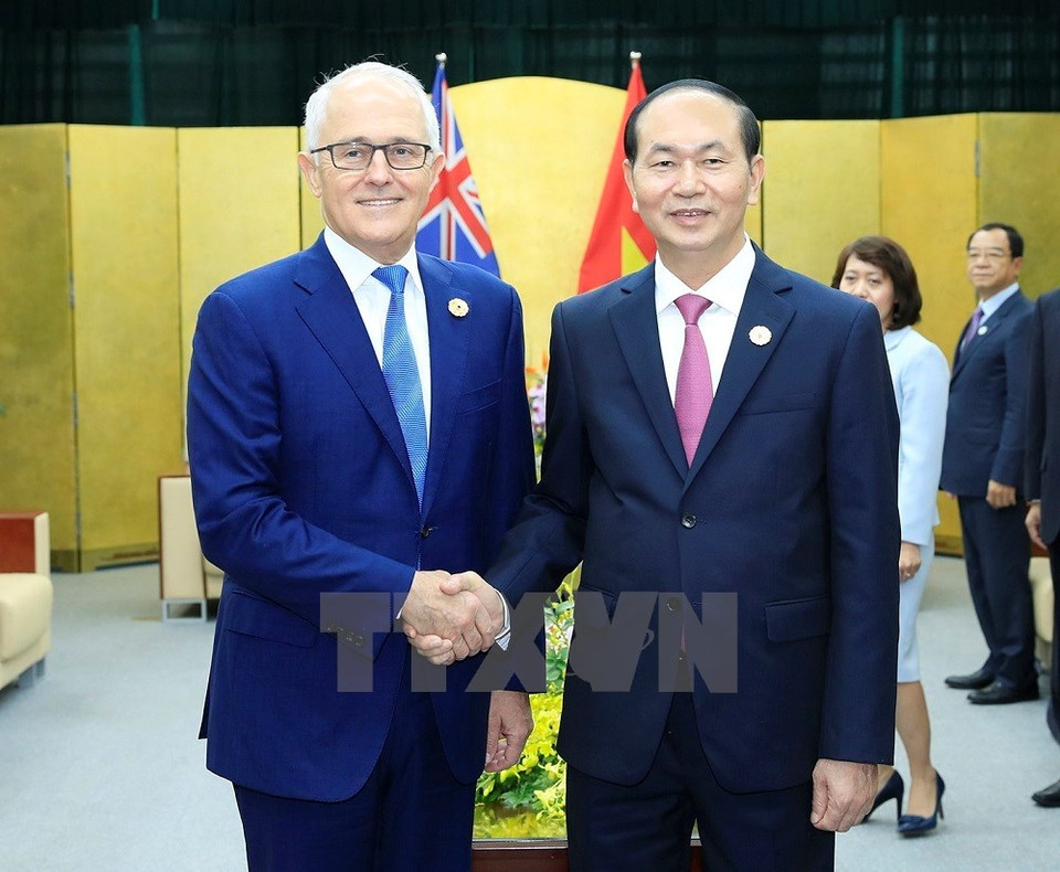 El presidente vietnamita, Tran Dai Quang, y el presidente australiano, Malcolm Turnbull (Fuente: VNA)