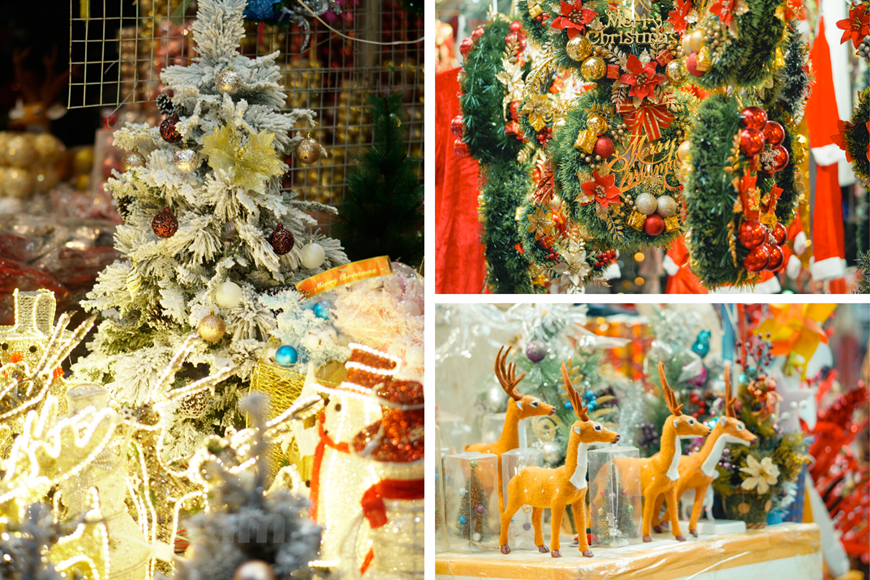 Los adornos navideños para puertas, son una combinación de elementos coloridos, un banderín con una corona, guirnaldas con luces que enmarcan el umbral. En la siguiente imagen se aprecia un buen diseño decorativo para puertas exteriores, otra de las modernas ideas es crear en la puerta un personaje, el mismo Santa Claus, un muñeco de nieve y conocidos de temporada como el Grinch. Para ello se usan diversos materiales, toda esta decoración se puede guardar y reutilizar el próximo año. Para decoraciones navideñas sobresalen los pies de árbol, las superficies de estos son clave, a veces se cubren las patas y ramas con un tapete, cuando es natural se puede colocar en una maceta, la cual puede estar decorada de una manera singular. (Foto: Vietnam+)