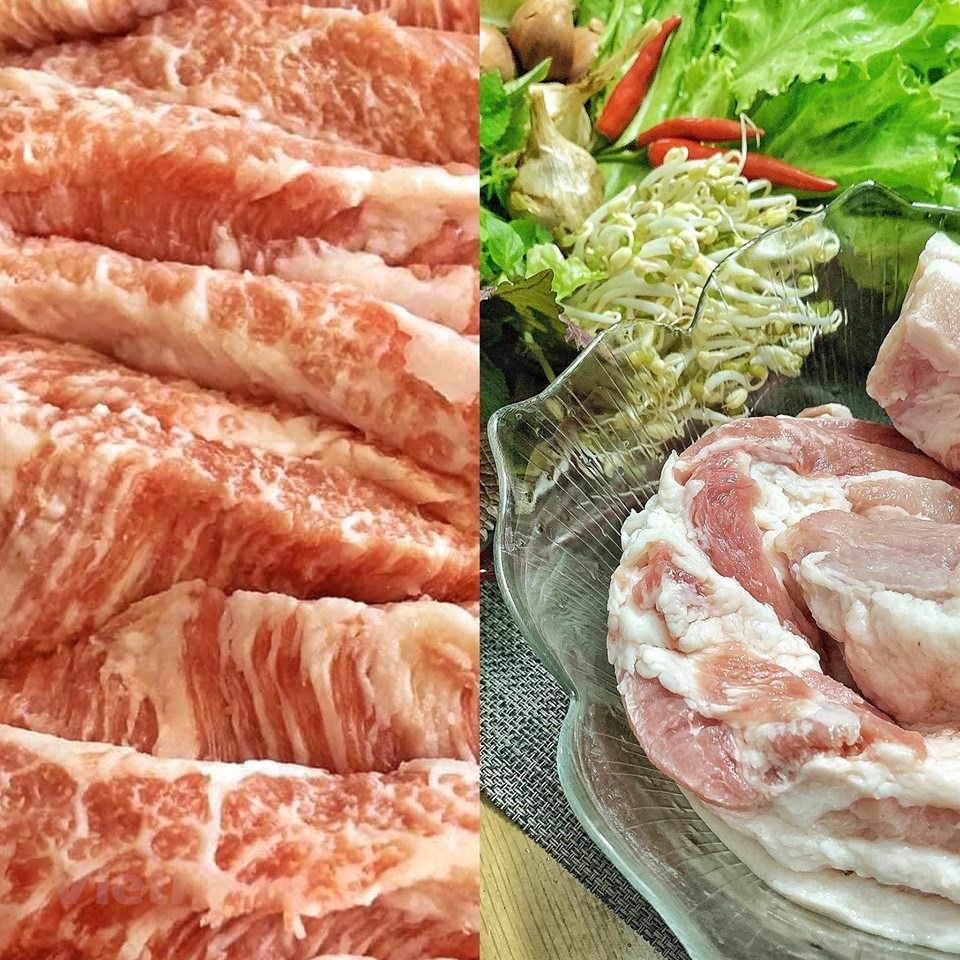 La parte carnosa del delicioso plato, Cha, está hecha de carne de cerdo. Hay dos tipos de cerdo a la parrilla que se sirven en Bun Cha: empanadas de cerdo picadas y panceta de cerdo en rodajas finas. En cuanto a las lonchas de cerdo a la parrilla, la mejor carne que se debe utilizar debe ser la panceta, el brazo o la mejilla, que contiene tanto carne magra como grasa. Para hacer las empanadas más deliciosas, la paleta o carrillera de cerdo es el mejor ingrediente. El cerdo debe estar tierno y perfectamente cocido. En los viejos tiempos, la carne de cerdo se sujetaba con palos de bambú, que desde entonces han sido reemplazadas por rejillas de alambre, y luego se asan a la parrilla sobre un fuego de carbón. (Foto: VietnamPlus)