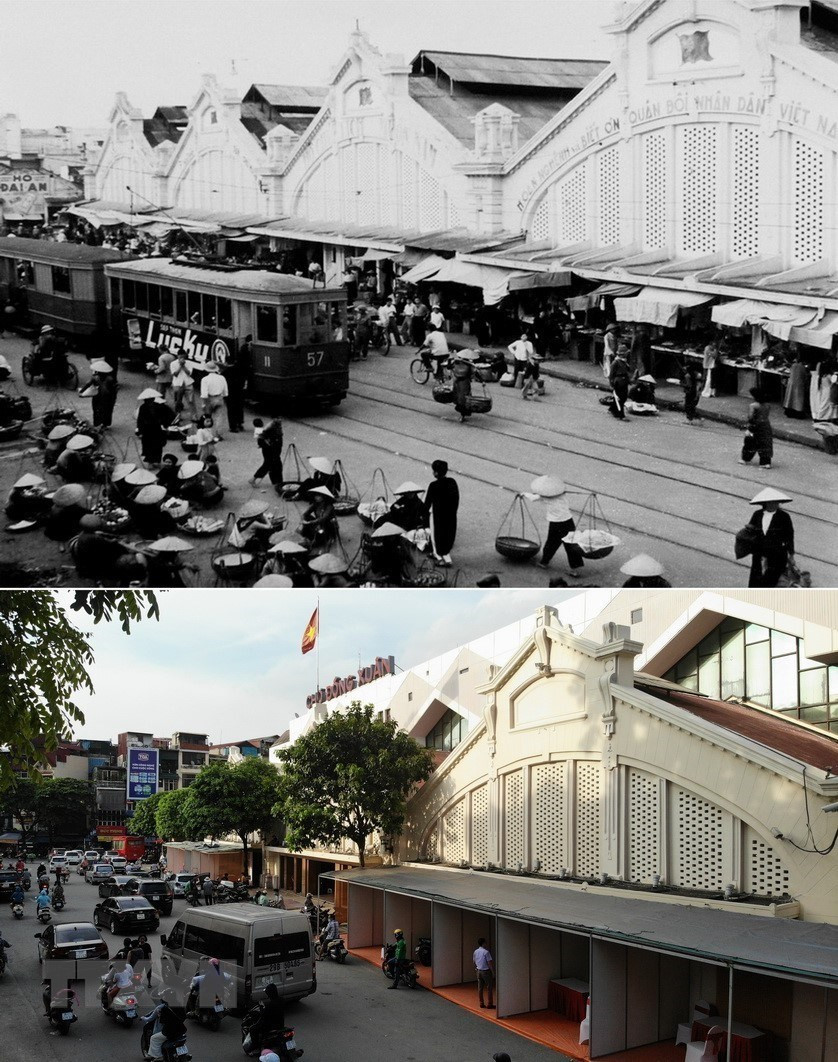 El mercado Dong Xuan, construido por los franceses, solía tener cinco arcos de hormigón macizo con una arquitectura sofisticada, de los que hoy se preservan solo tres. (Foto: VNA)